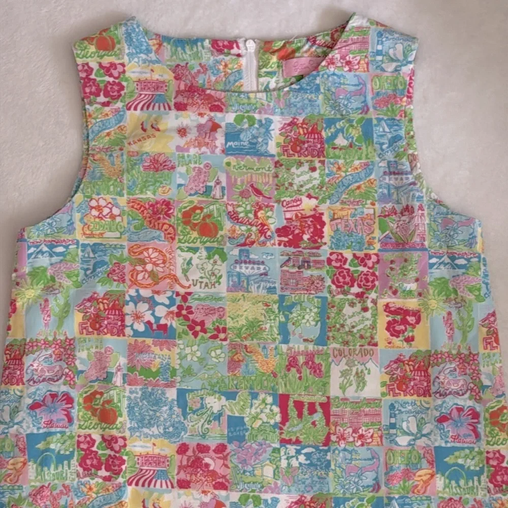 Lilly Pulitzer | State Of Mind USA Patchwork Print Classic Shift Dress (10) - Picture 4 of 16